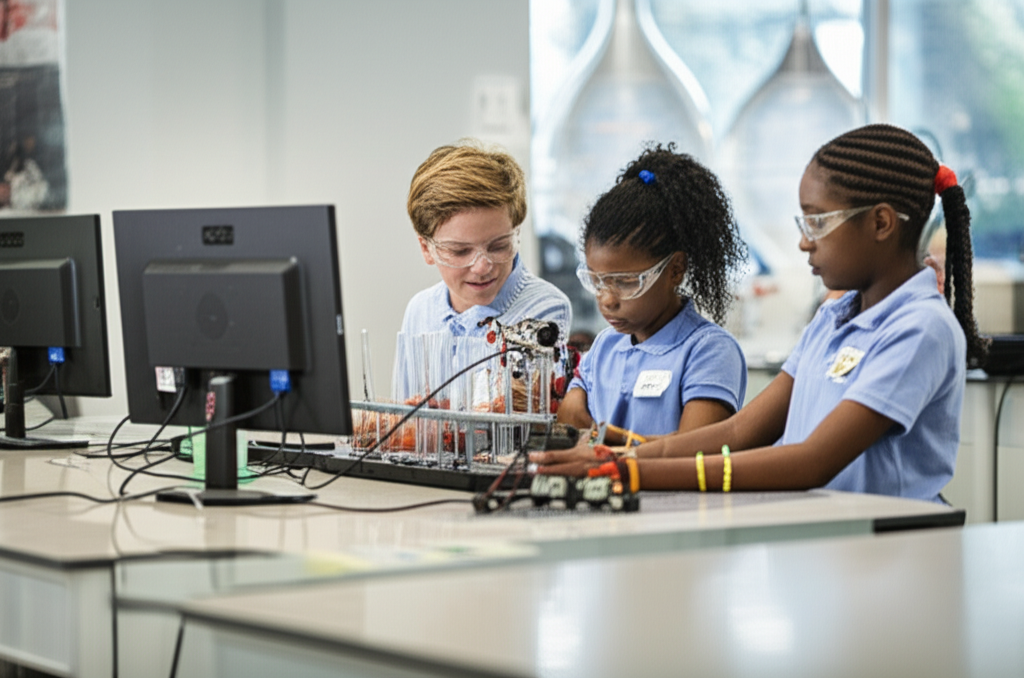 Generate a high-quality, relevant image prompt for an article about: REA Farms STEAM Academy: Stunni