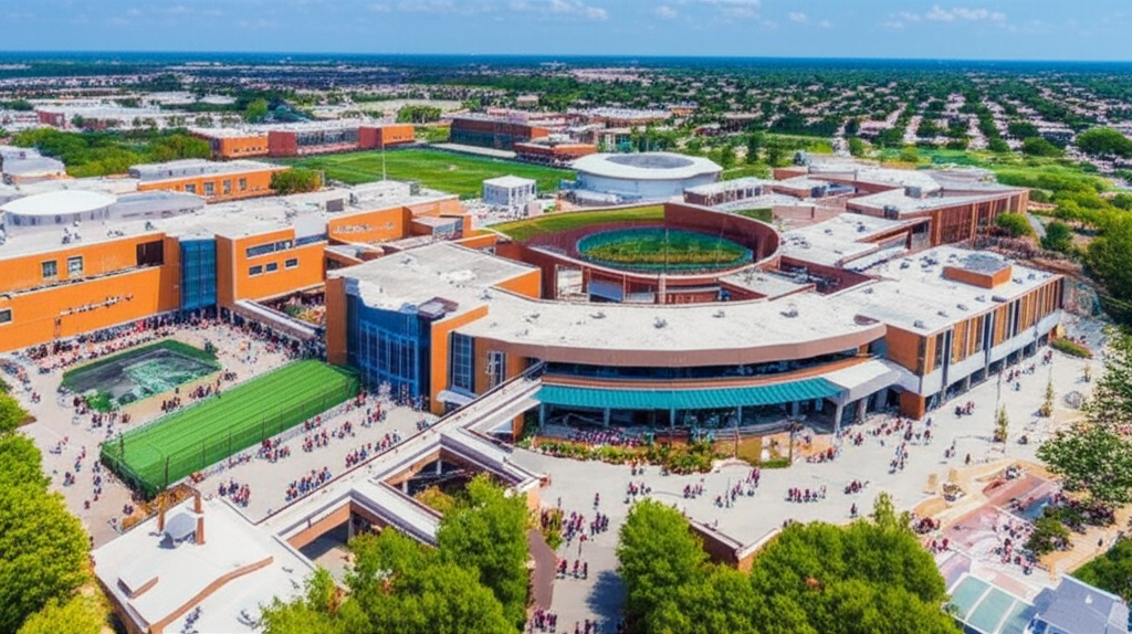 Generate a high-quality, relevant image prompt for an article about: America’s Largest High School: