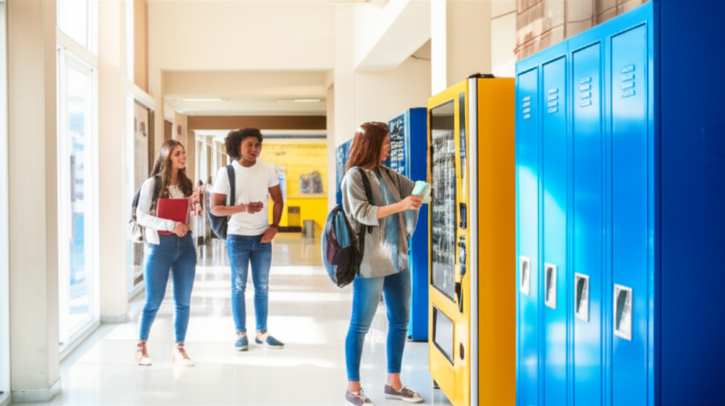 Generate a realistic, eye-catching featured image for a blog post about School Vending Machines: Bes