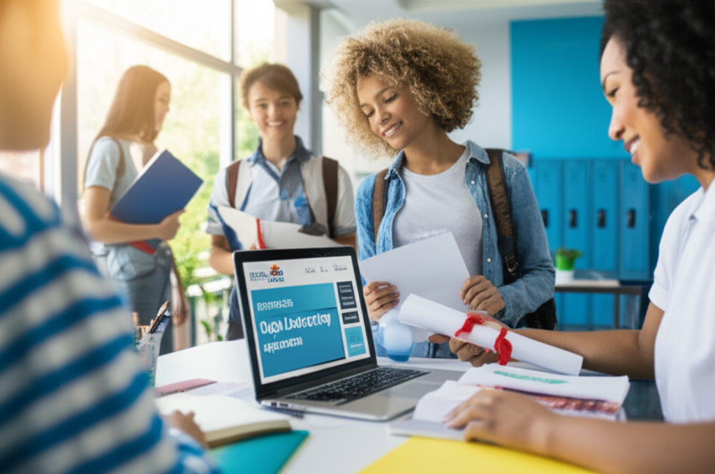 Generate a realistic, high-quality featured image for a blog post about Almeta Crawford High School: