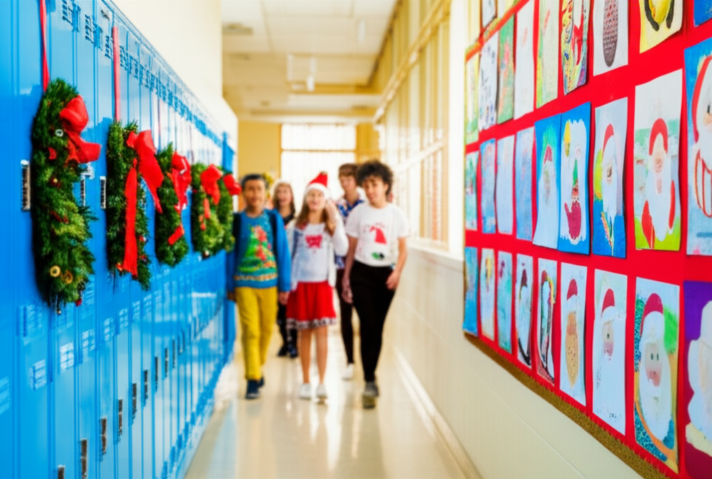 Generate a realistic, high-quality featured image for a blog post about Christmas in Schools: Elizab